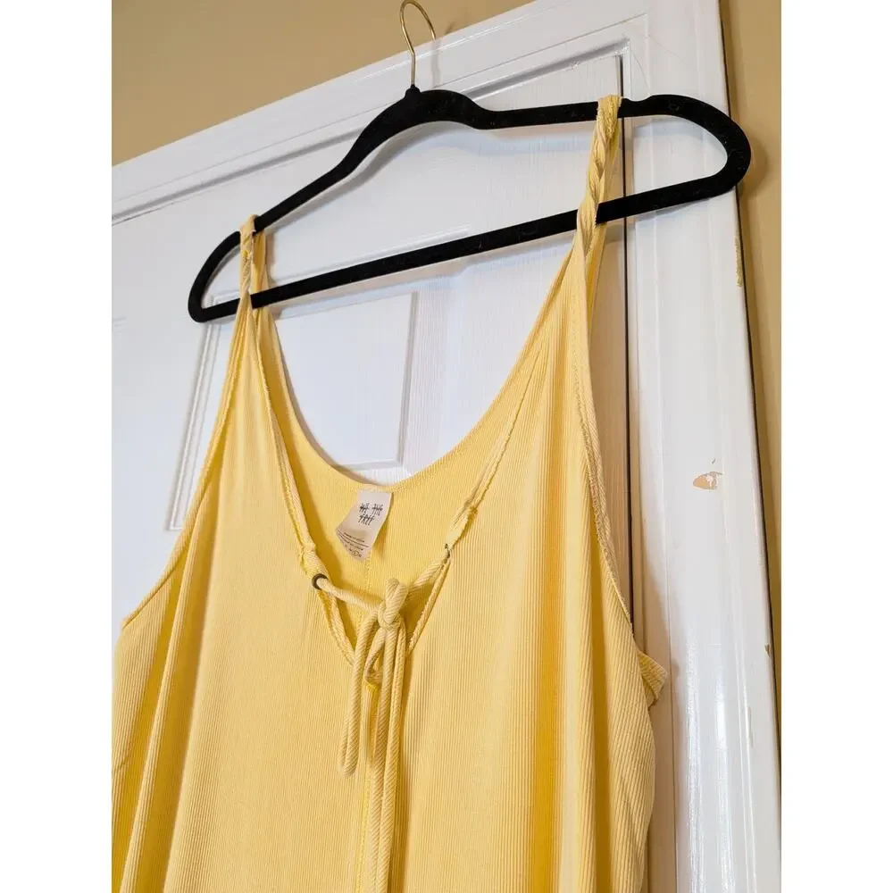 We The Free Ribbed Tie Front Tank Top Size Large Yellow Boho Flowy Coastal Chic - Picture 3 of 9